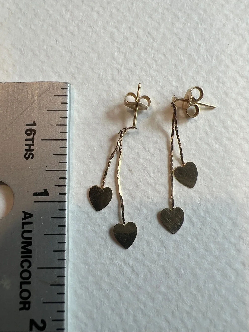 14 K Gold Heart Drop Dangle Earrings - .50 Grams